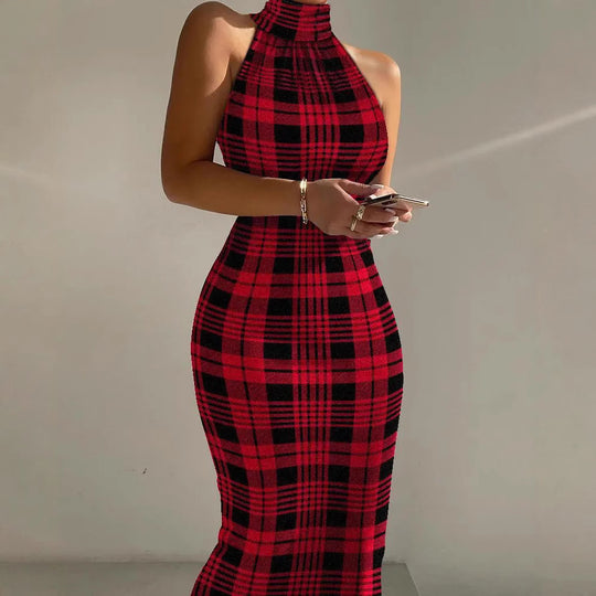 Damen Figurschmeichelndes Maxikleid mit hochgeschlossenem Ausschnitt und modernem Streifenmuster EB