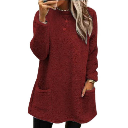 Damen Kuscheliger Fleece-Pullover mit weitem Schnitt und praktischen Taschen EB