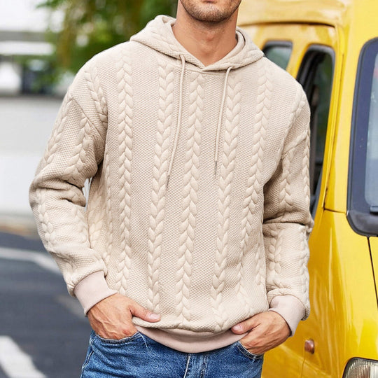 Herren nan strukturiertes Kapuzen-Sweatshirt mit Zopfstrick-Relief, Tunnelzug und Kängurutasche EB