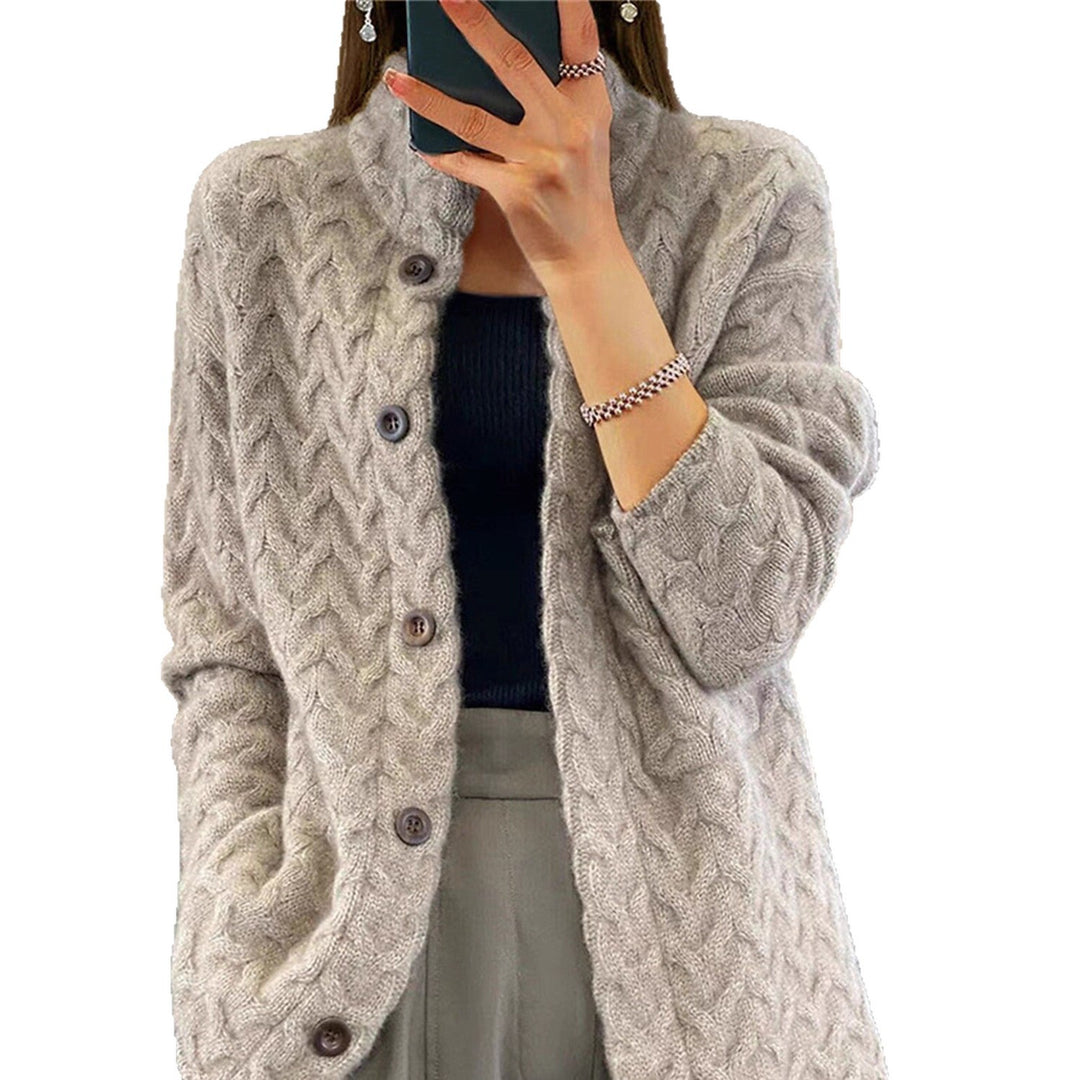 Damen Strickjacke mit strukturiertem Muster und Knopfdetail EB