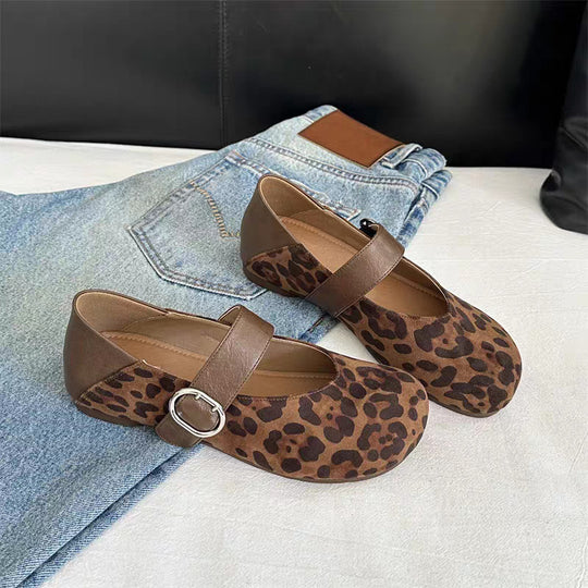 Damen Ballerinas mit modischem Leopardenmuster und anpassbarem Riemen EB