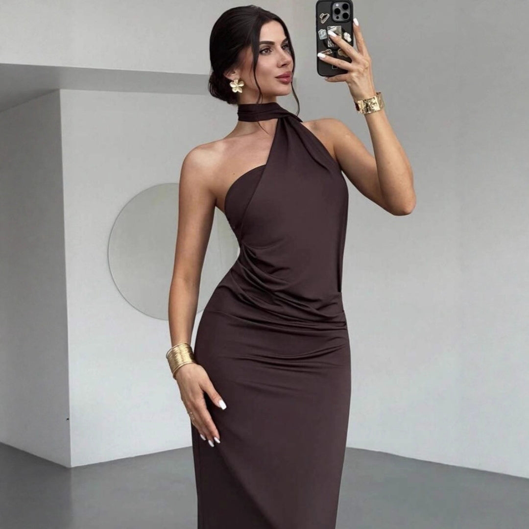 Damen Elegantes Wickelkleid mit verführerischem Halterneck-Design EB