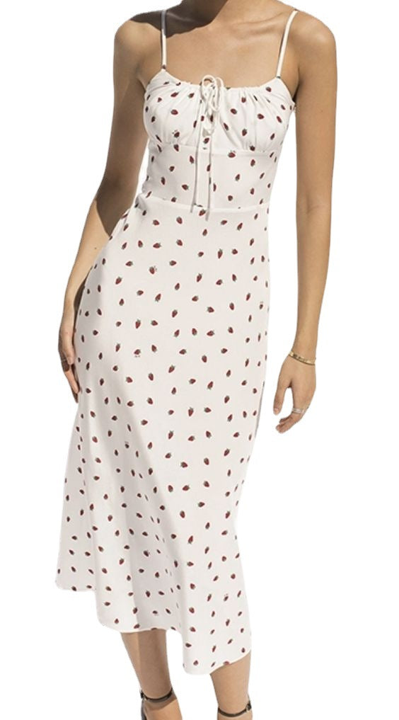 Damen Maxikleid mit feinen Punkten und verstellbaren Spaghettiträgern EB