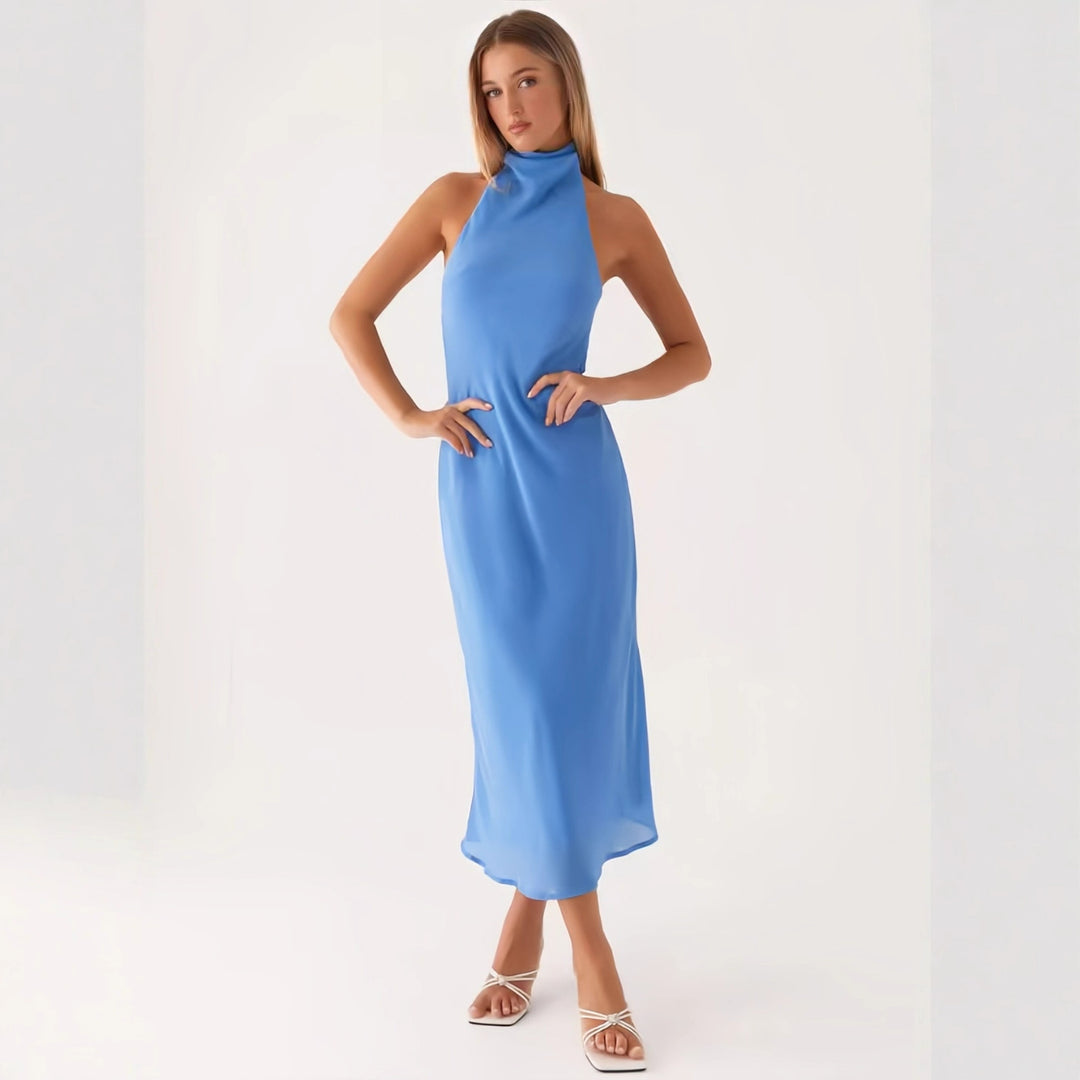 Damen elegantes Maxikleid mit halber Höhe und schmalem Schnitt EB
