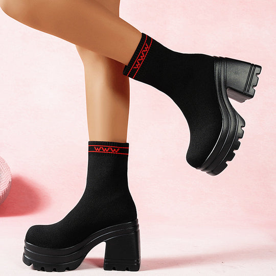 Damen Chunky High-Top Stiefel mit rutschfester Sohle und elastischem Obermaterial EB