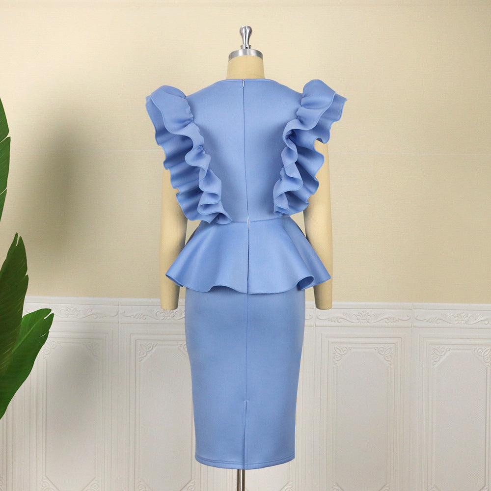 Damen figurbetontes Kleid mit extravaganten Rüschendetails EB