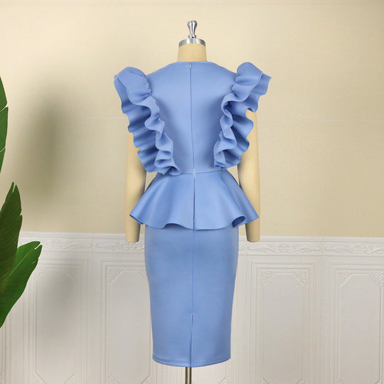 Damen Schickes Midi-Kleid mit voluminösen Rüschen EB