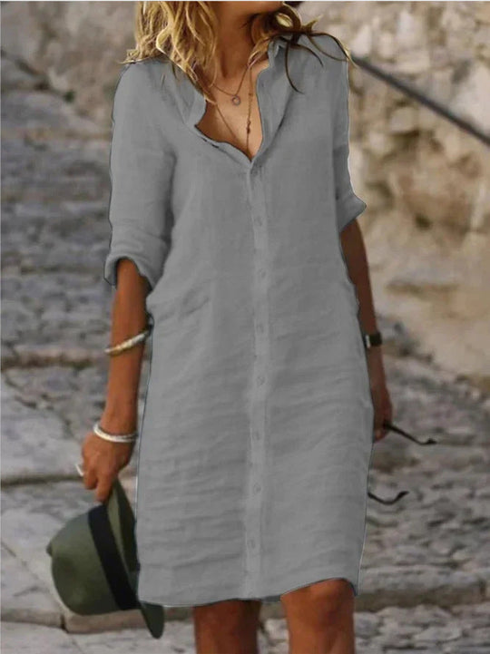 Damen Lässiges Hemdkleid mit Schicken Details EB