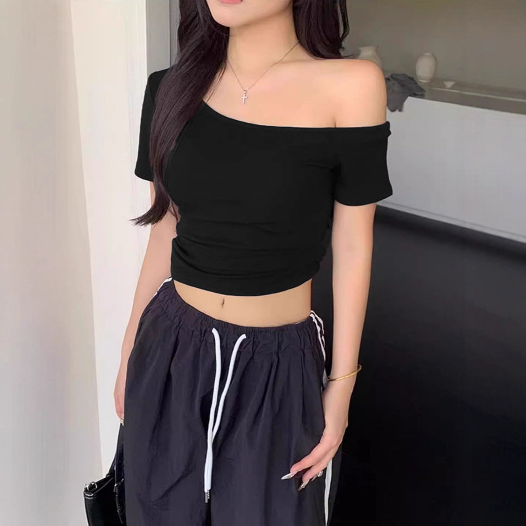 Damen lässiges Crop-Top im Off-Shoulder Stil EB