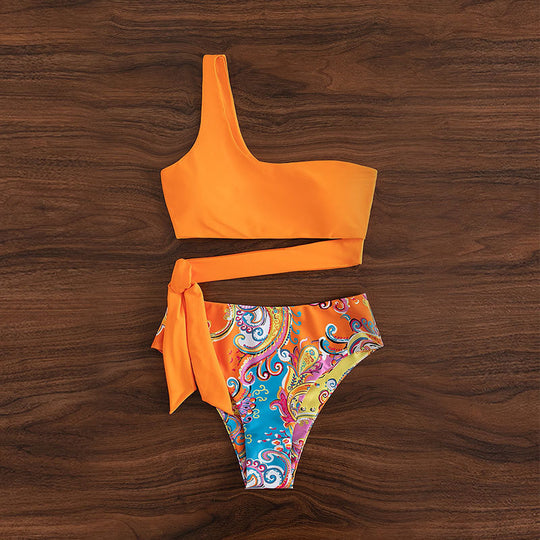 Damen einseitiger Bikini mit verspieltem Wickelbund EB
