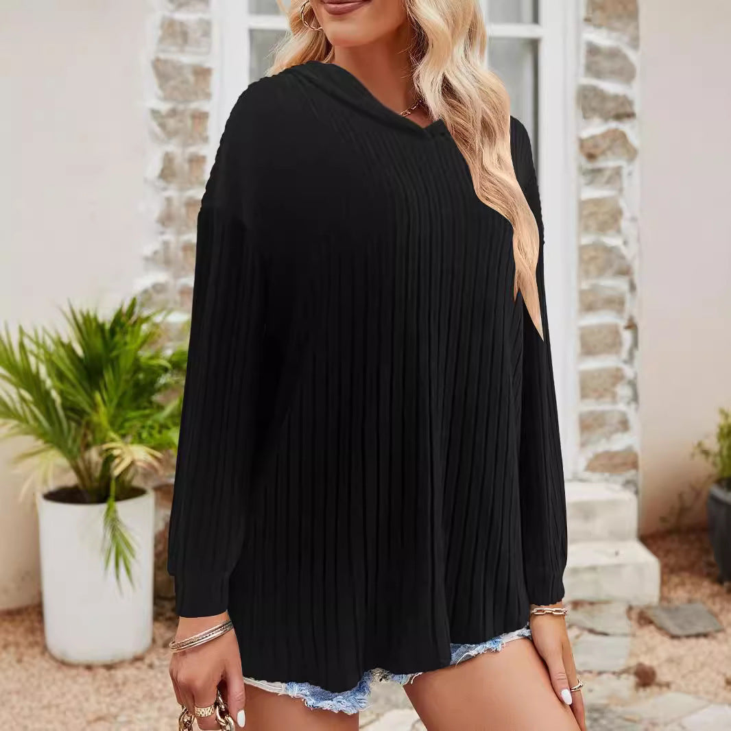 Damen Kapuzenpullover mit Rippstruktur EB