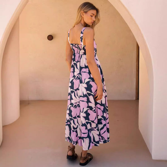 Damen Maxikleid mit Blumenmuster und verstellbaren Spaghettiträgern EB