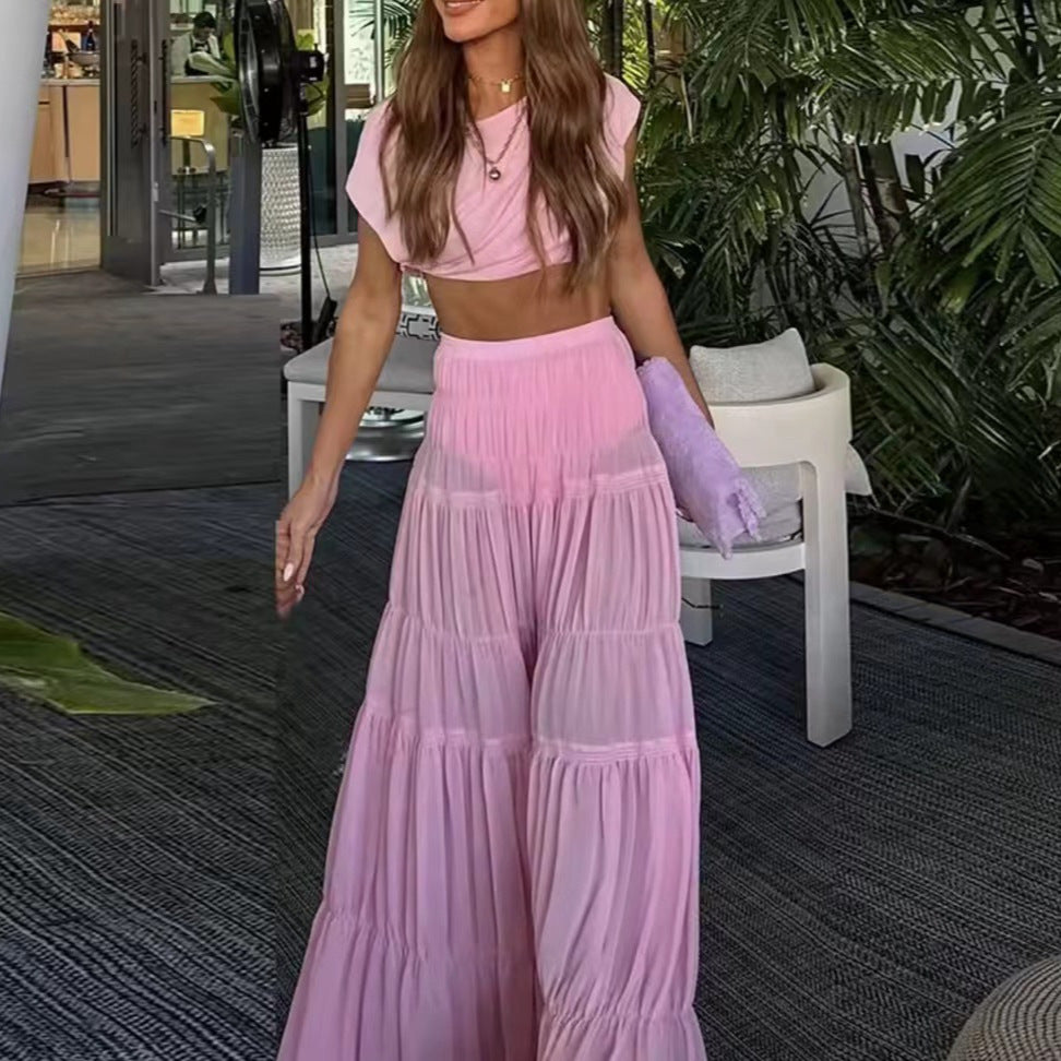 Damen Set aus modischem Crop-Top und Maxi-Rock mit Rüschendetails EB