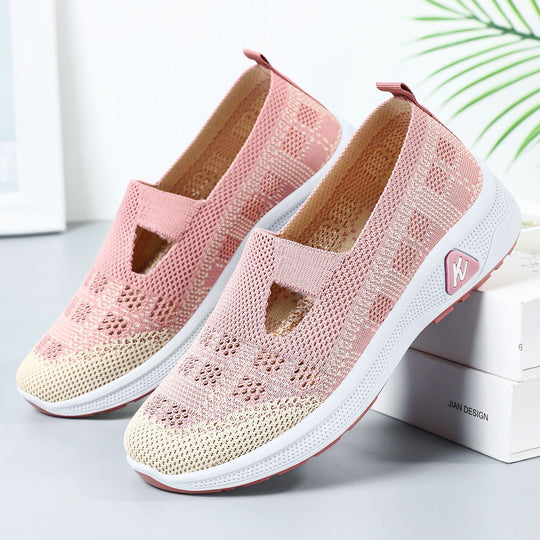 Damen Bequeme Strick-Slide-Sneakers mit elastischer Riemen EB