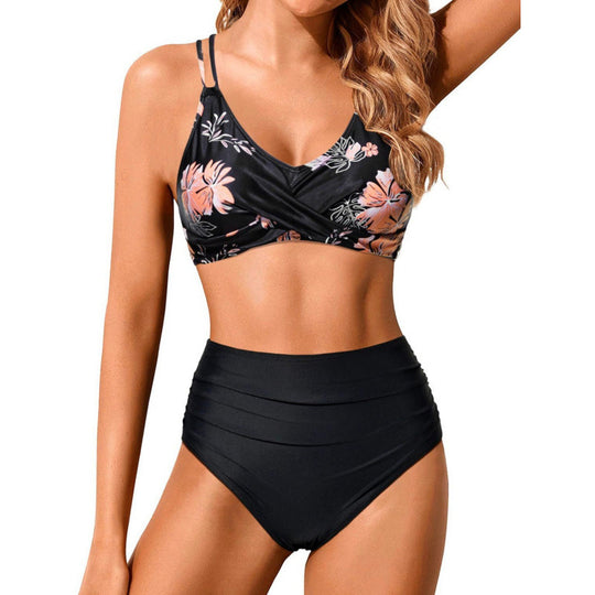Damen Hochtailliertes Bikini-Set mit gerafftem Oberteil EB