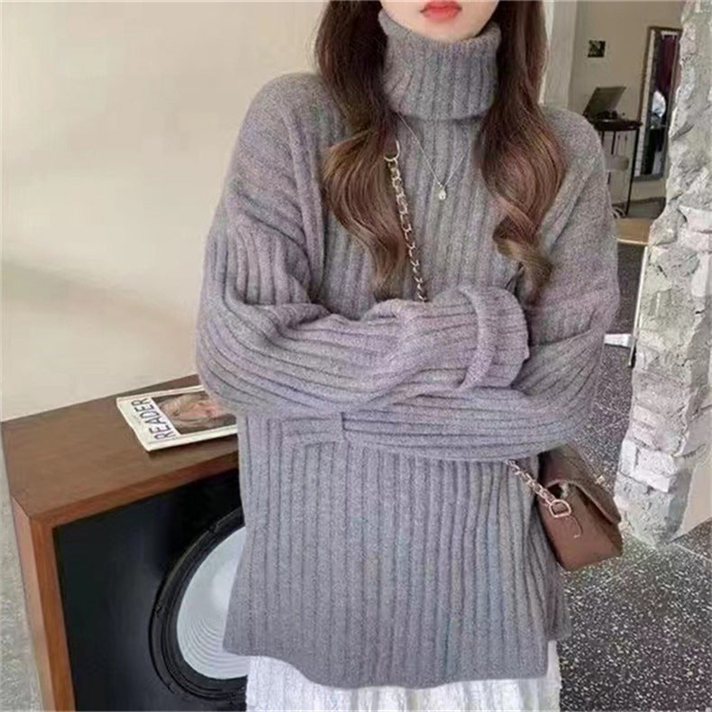 Damen Hochgeschlossenes Strickoberteil mit asymmetrischem Schnitt und feiner Rippstruktur EB