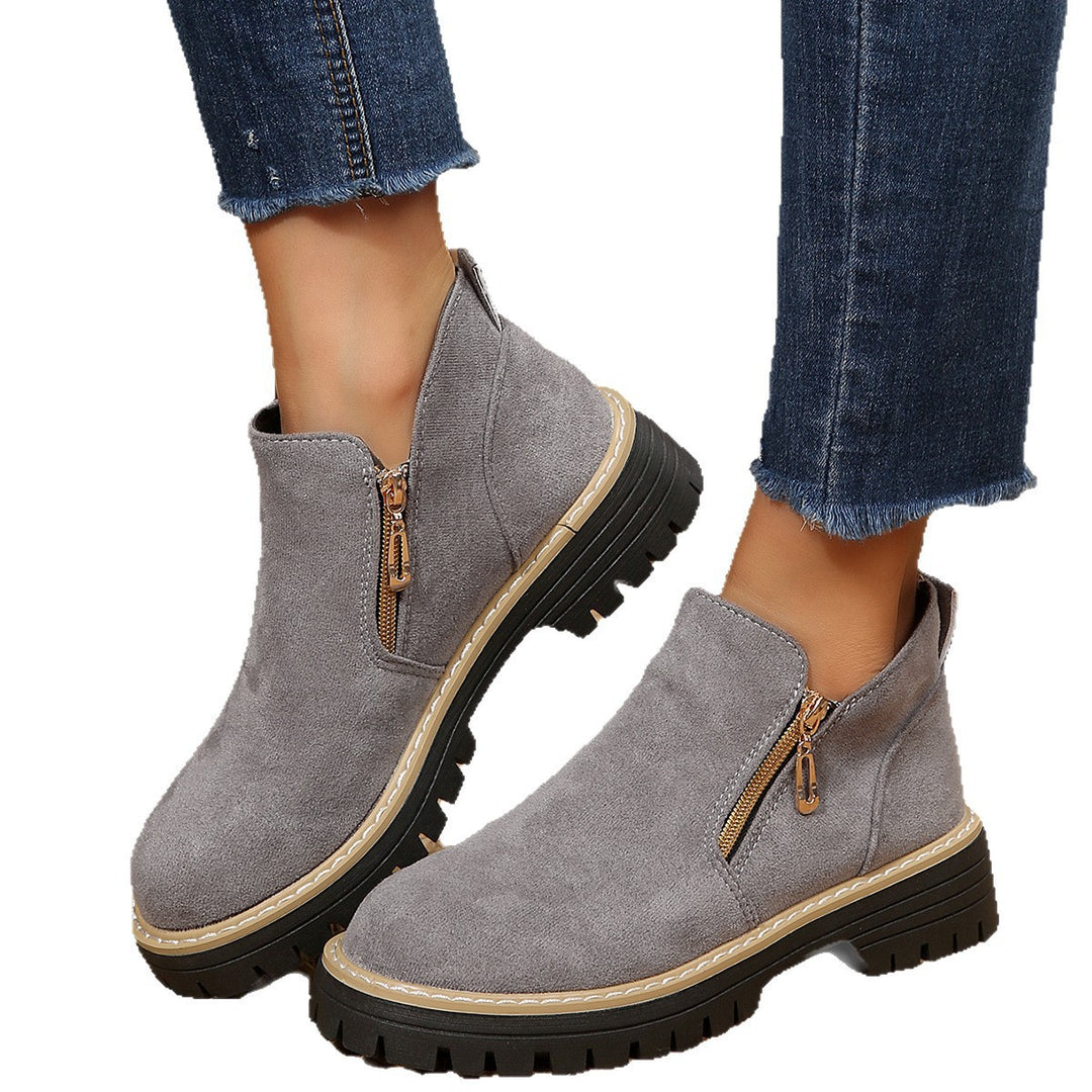 Damen modische Stiefeletten mit seitlichem Reißverschluss und robustem Profil EB