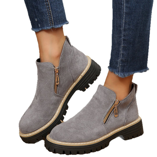 Damen modische Stiefeletten mit seitlichem Reißverschluss und robustem Profil EB