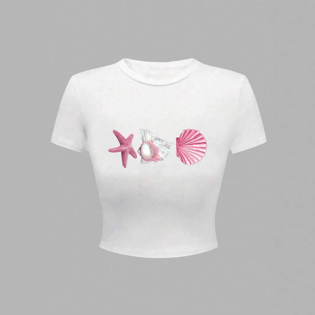 Damen Crop-T-Shirt mit maritimen Aufdrucken EB