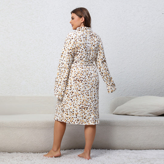 Damen Frottee-Bademantel mit elegantem Animal-Print EB