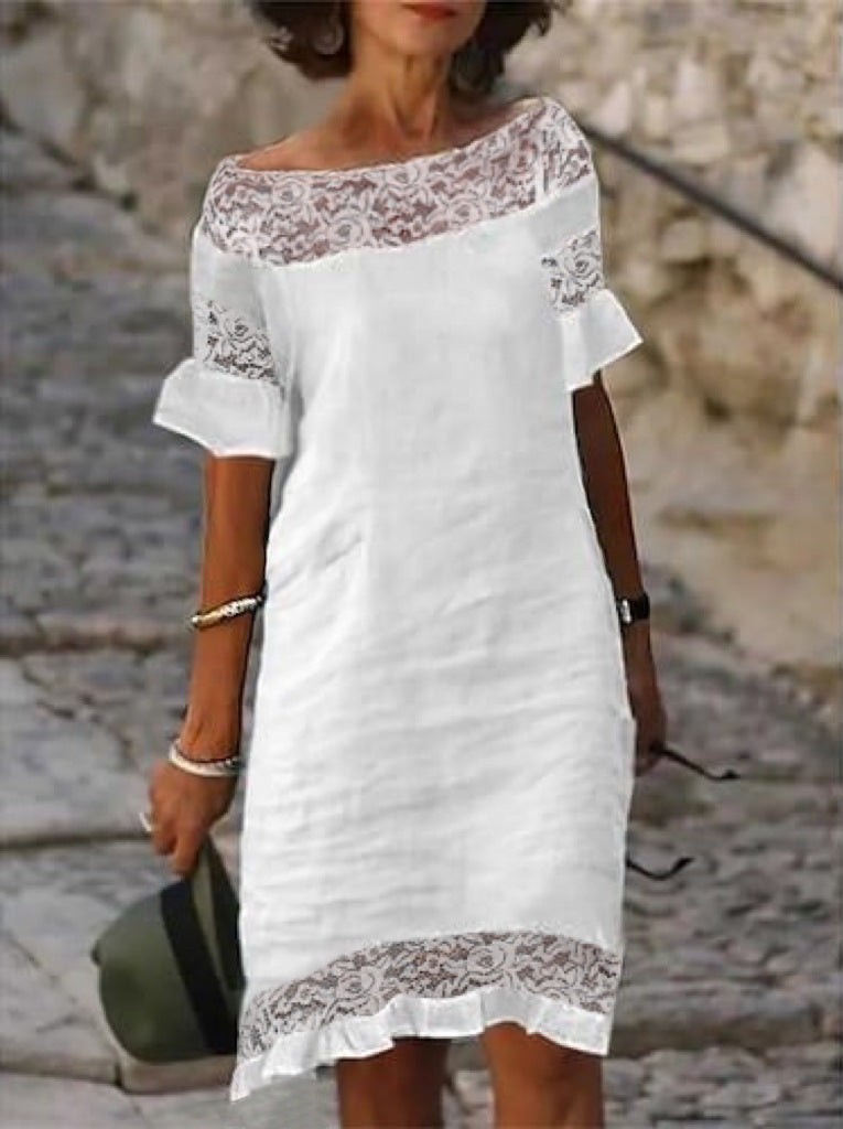 Damen luftiges Sommerkleid mit raffinierten Spitzenakzenten EB