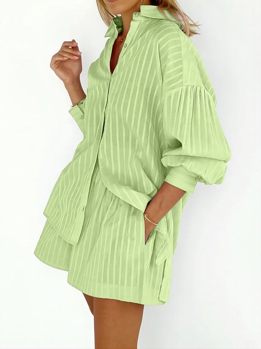 Damen gestreiftes Hemd und Shorts Set EB