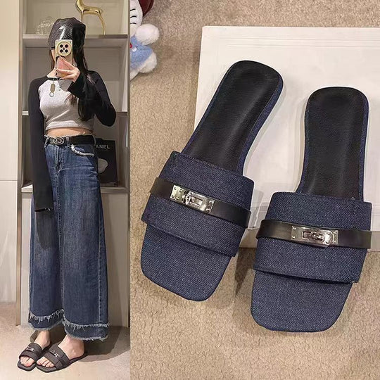 Damen Bequeme Schlappen mit modischem Riemen und elegantem Schnallenverschluss EB