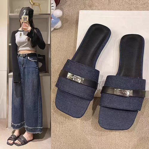 Damen Bequeme Schlappen mit modischem Riemen und elegantem Schnallenverschluss EB