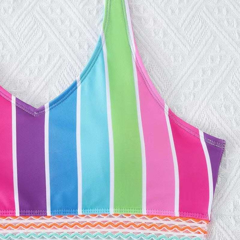 Damen Bikini-Set mit breitem Farbblockdesign und hohem Bündchen EB