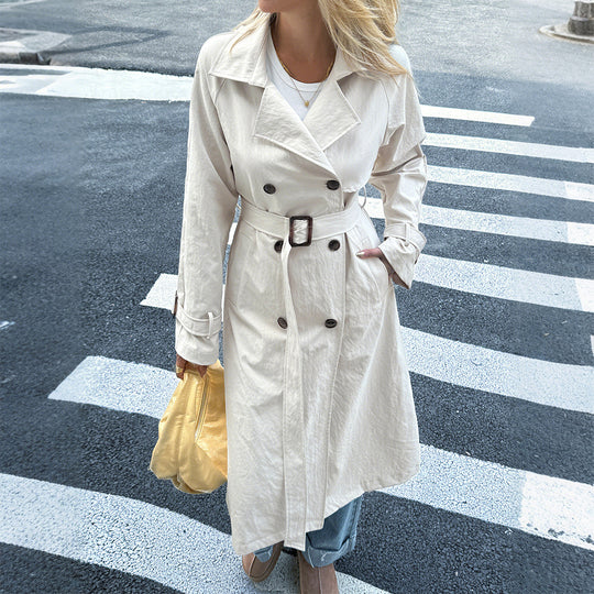 Damen nan klassischer Trenchcoat mit Doppelreihe, Taillengürtel, verstellbaren Manschetten und geraden Knopfleiste EB