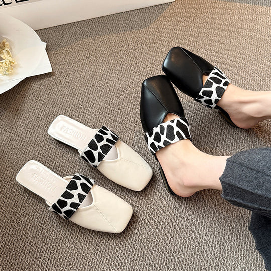 Damen Offene Mules mit modischem Knoten-Design und tierischem Muster EB
