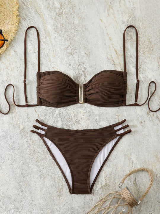 Damen Balkon-Bikini mit raffiniertem Rüschendesign und eleganten Trägern EB