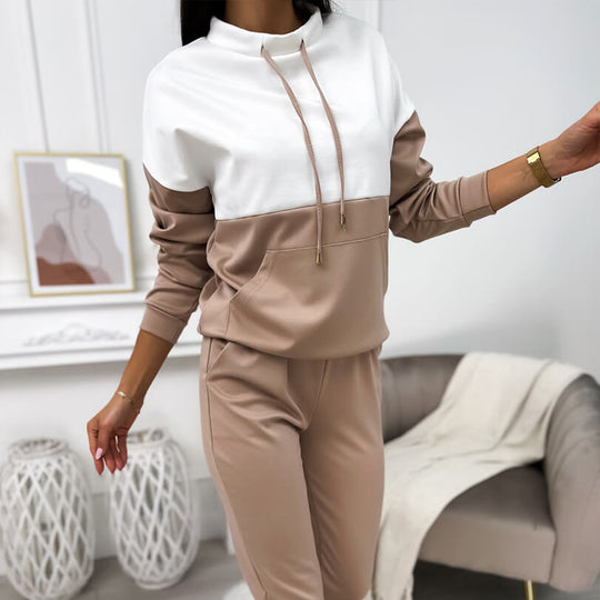 Damen Zweiteiliges Loungewear‑Set mit Stehkragen, Kängurutasche und schmaler Jogginghose EB