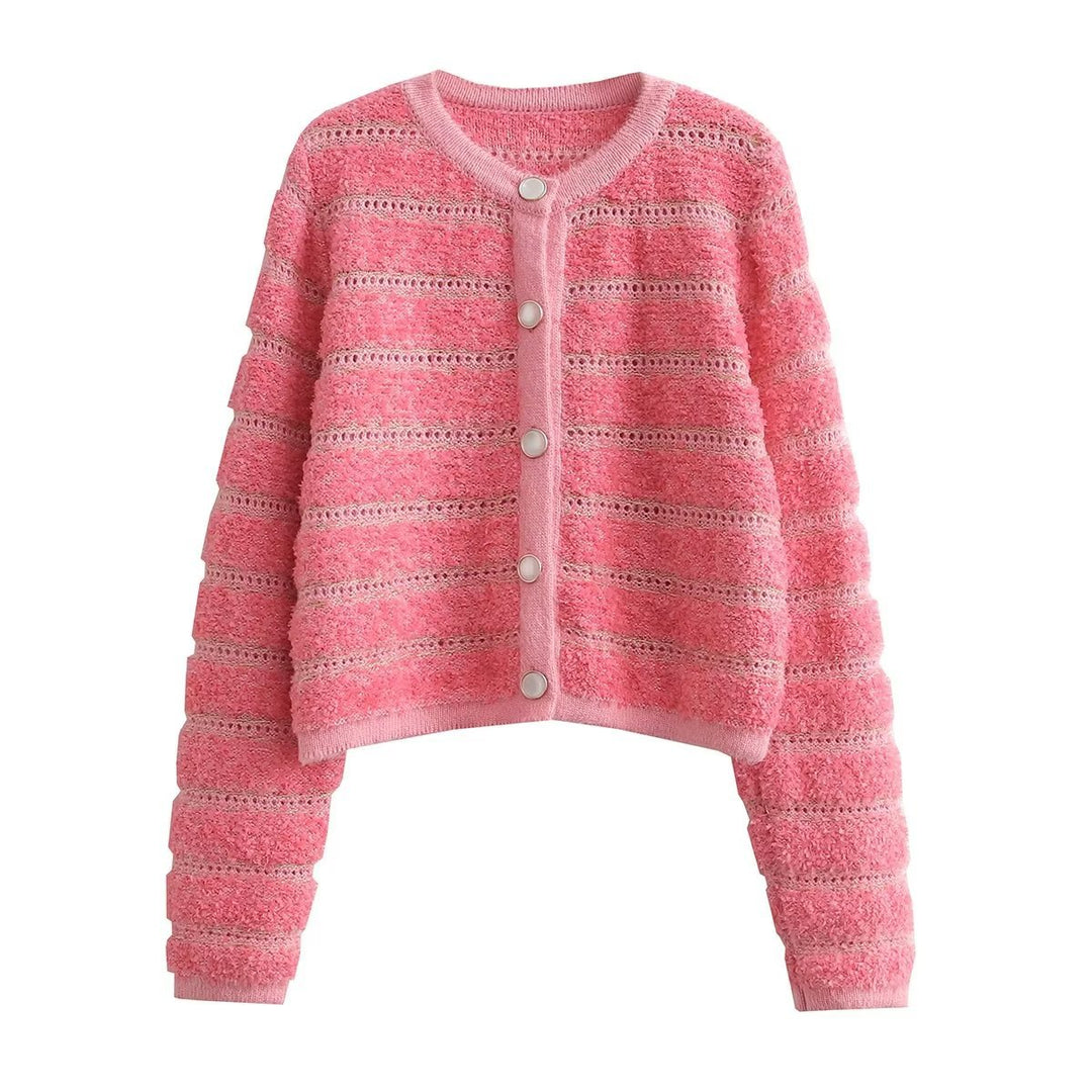 Damen modische Strickjacke mit knöpfbarem Design und feinem Strukturmuster EB