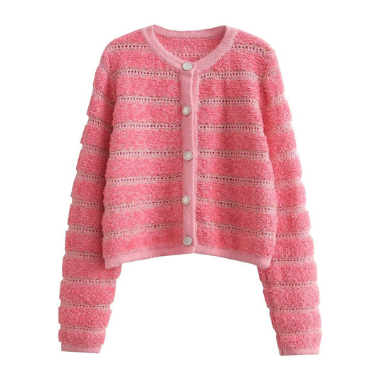 Damen modische Strickjacke mit knöpfbarem Design und feinem Strukturmuster EB