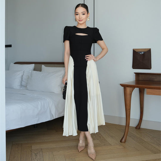 Damen Maxi-Kleid mit einzigartigem Cut-Out und drapiertem Rock EB