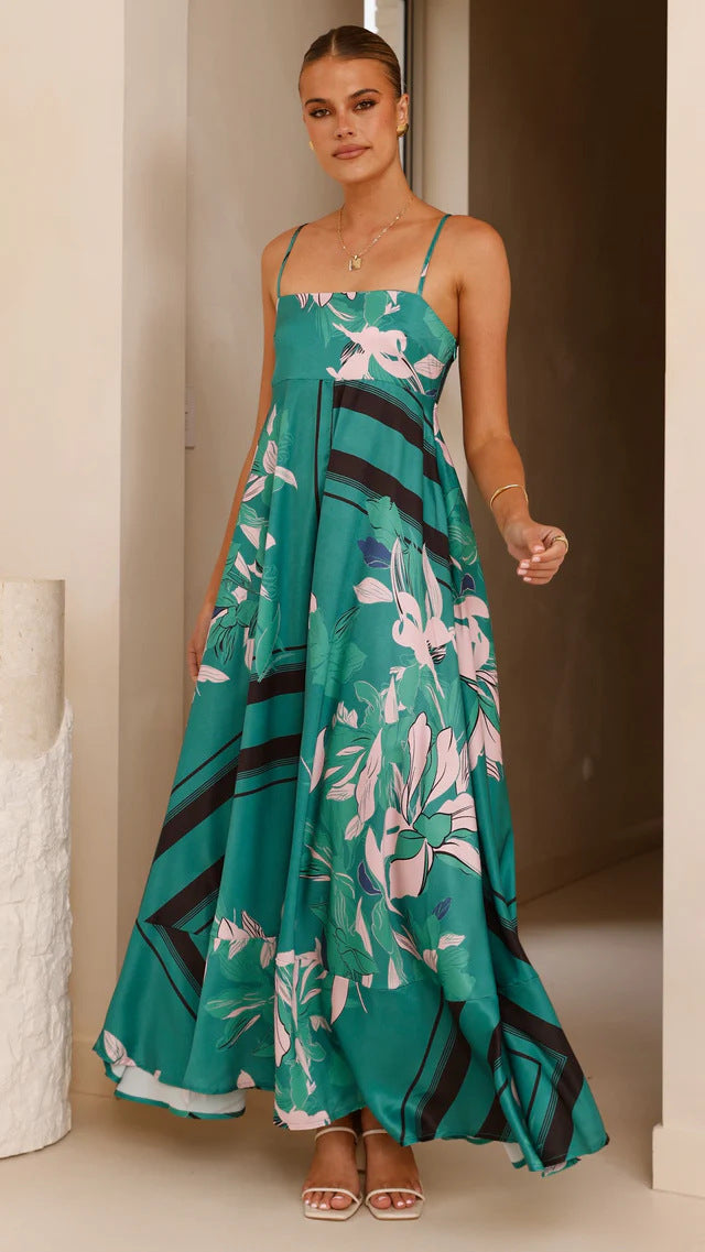 Damen Maxikleid mit floralem Motiv und fließendem Schnitt EB