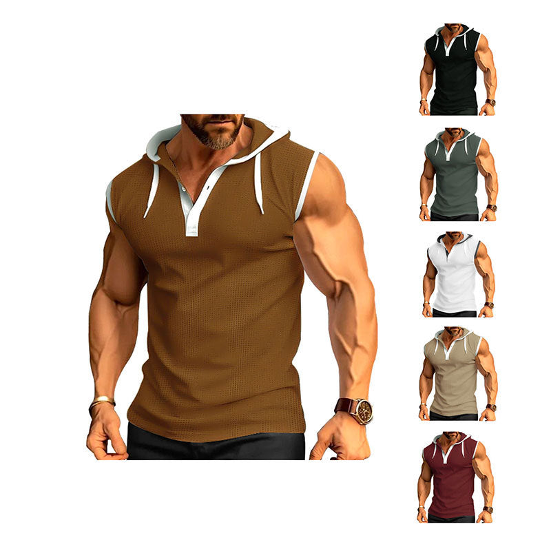 Herren nan ärmelloses Kapuzen-Sportshirt mit Meshstruktur und V-Ausschnitt EB