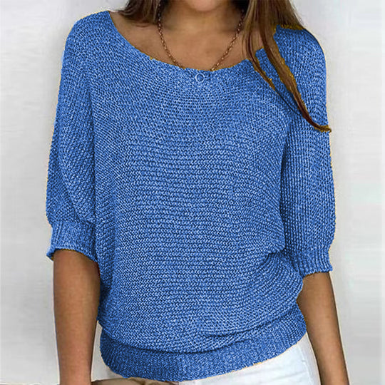 Damen nan legerer kastiger Feinstrickpullover mit weitem Ausschnitt EB
