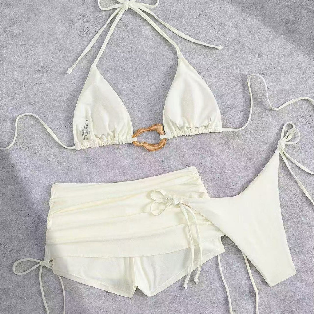Damen Triangel-Bikini mit modischem Ringen-Detail und hoch taillierten Höschen EB