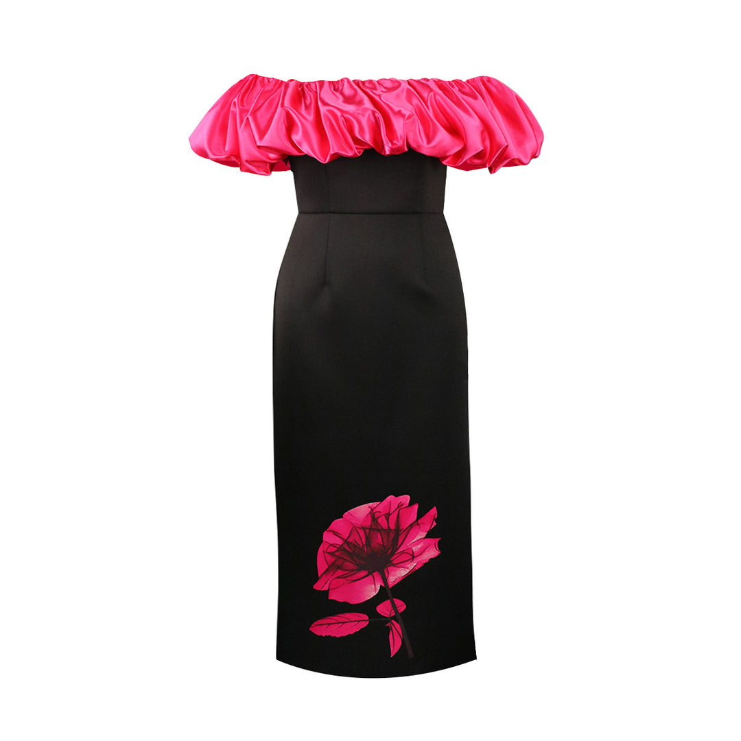 Damen Off-Shoulder Maxikleid mit voluminösen Puffärmeln und floralem Druck EB