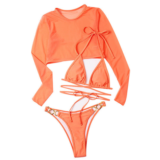 Damen Bikini-Set mit langem Oberteil und verstellbaren Bändern EB