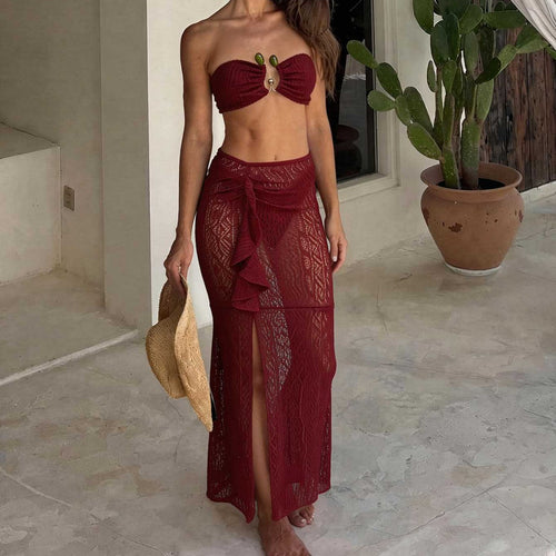 Damen Bandeau-Bikini mit Rüschenrock und elegantem Verschluss EB