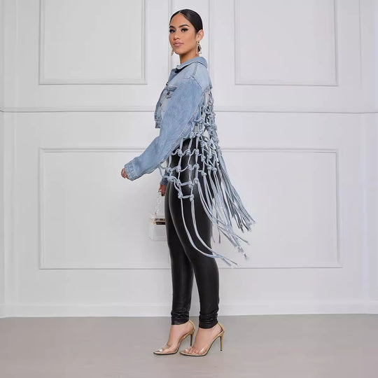 Damen Denimjacke mit einzigartigem Knoten-Detail und lässigem Schnitt EB