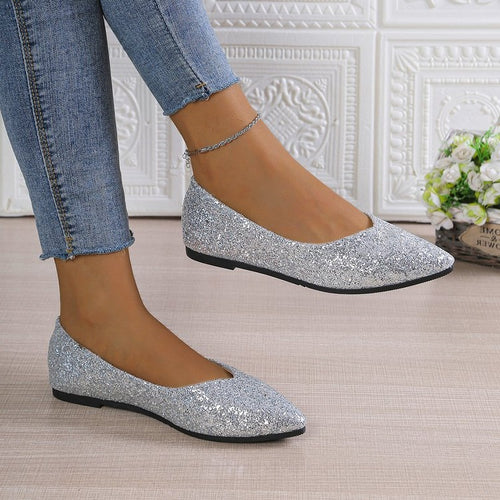 Damen Glitzernde Ballerinas mit spitzem Zehenbereich EB