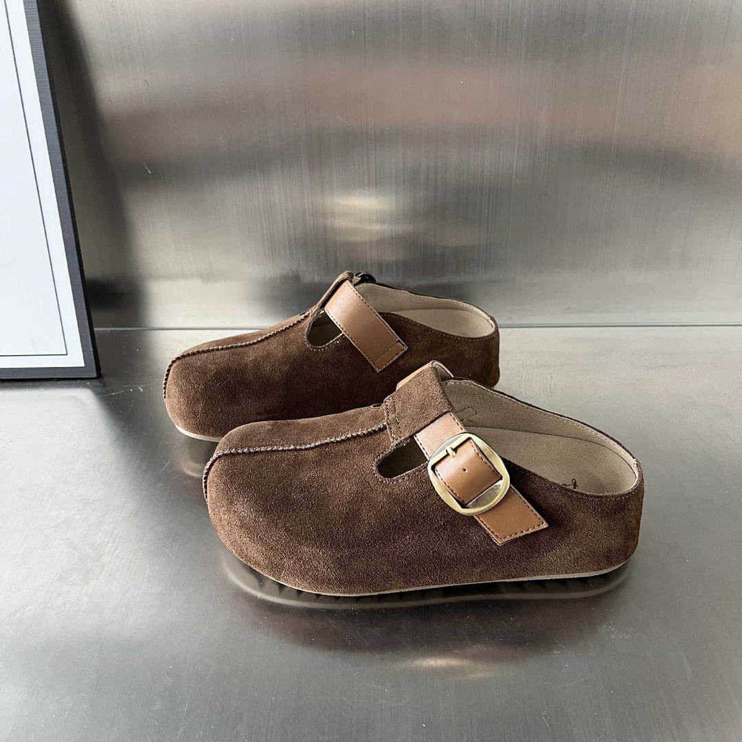 Damen Komfortable Clogs mit elegantem Schnallenverschluss aus feinem Wildleder EB