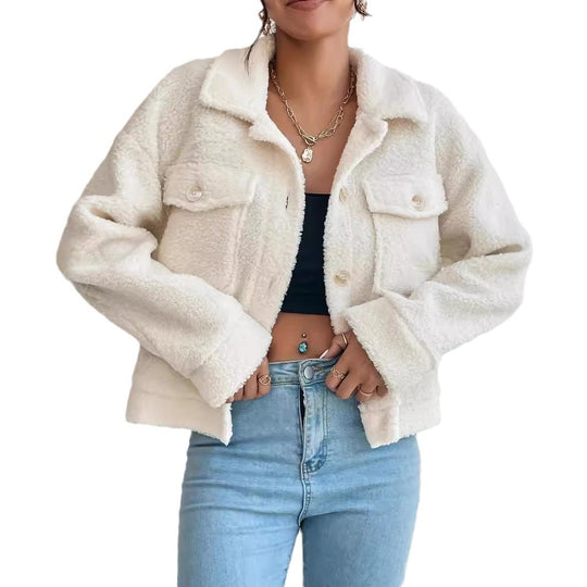 Damen Kuschelige Fleecejacke im stylishen Design mit Taschen EB