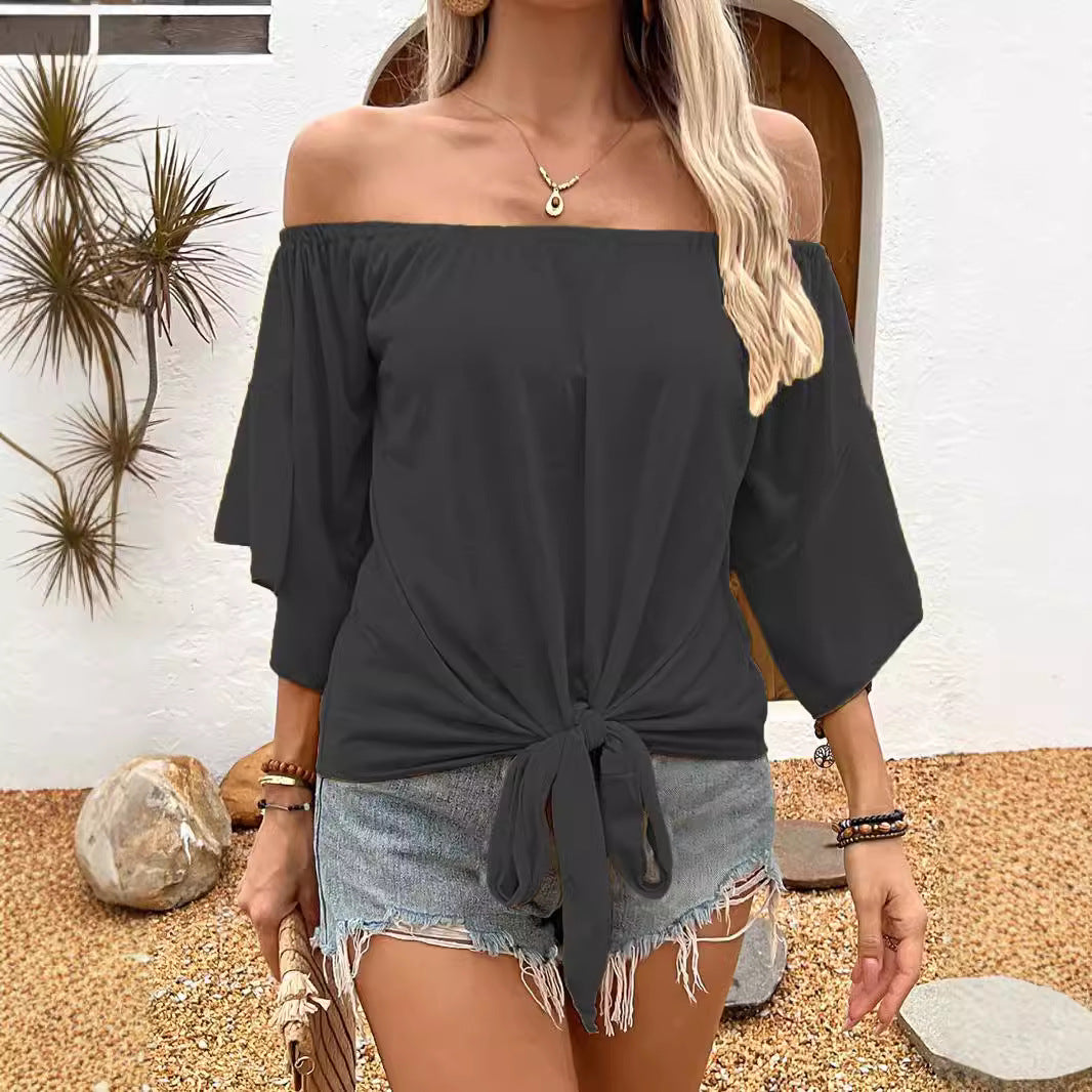 Damen Off-Shoulder Oberteil mit knotenförmigem Design und lässigen Flügelärmeln EB