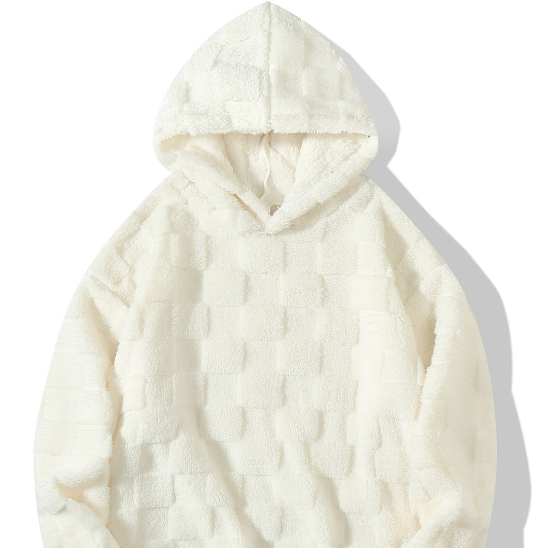 Damen nan Oversize-Plüschhoodie mit Karomuster, Kapuze und weichem Teddyfutter EB