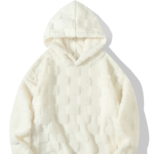 Damen nan Oversize-Plüschhoodie mit Karomuster, Kapuze und weichem Teddyfutter EB